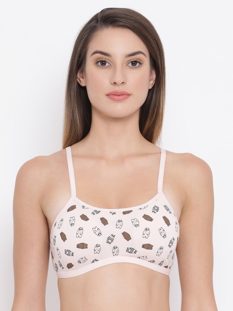 

Clovia Cotton Lightly Padded Non-Wired Printed Teen Bra, Beige