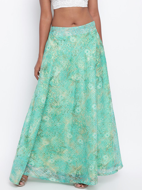 

trueBrowns Women Teal Green & Beige Printed Maxi Skirt