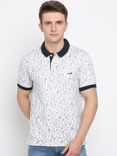 

Crocodile Men White & Grey Slim Fit Printed Polo Collar T-shirt