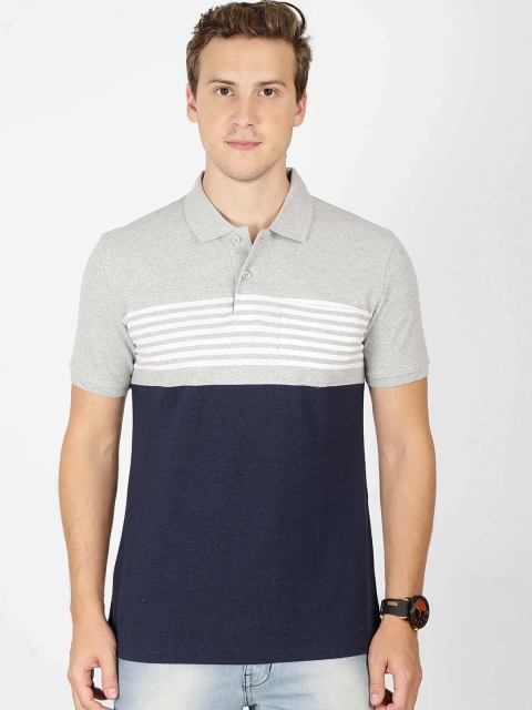 

BULLMER Men Grey Striped Polo Collar T-shirt