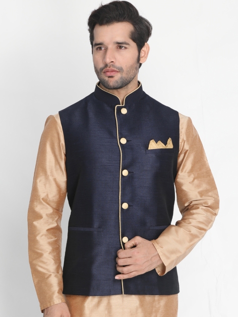 

VASTRAMAY Men Navy Blue Solid Nehru Jackets