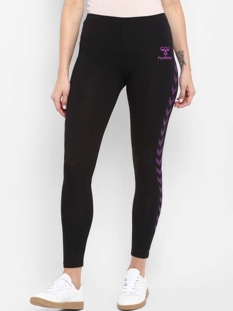 

hummel Women Black & Purple Printed Ankle Length Tights