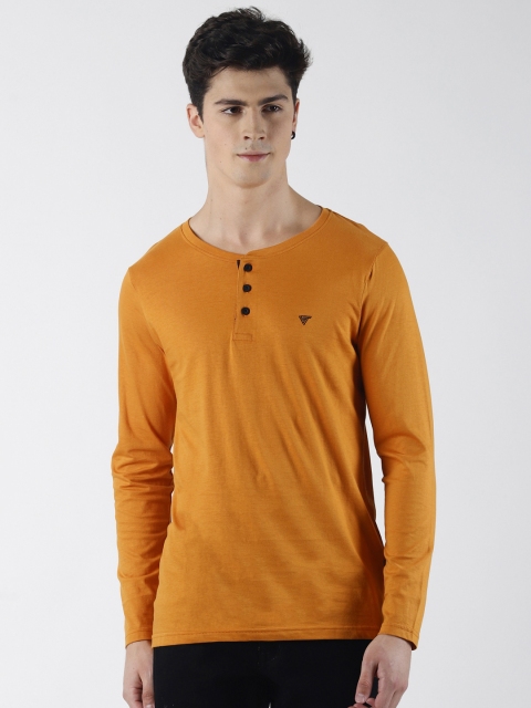 

Blue Saint Men Mustard Yellow Solid Henley Neck T-shirt