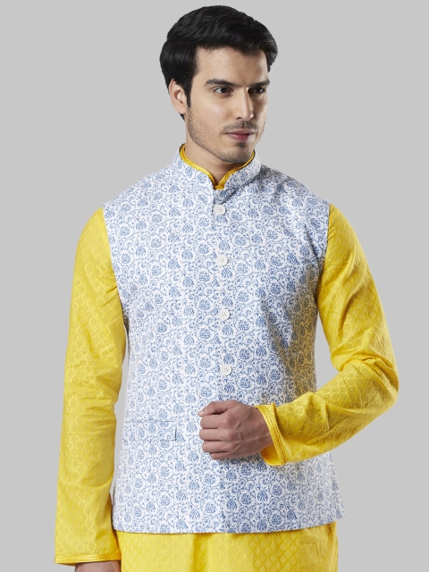 

Ethnix by Raymond Men White & Blue Printed Nehru Jacket