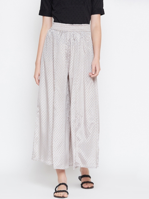 

PANIT Women Grey Embellished Flared Cropped Palazzos