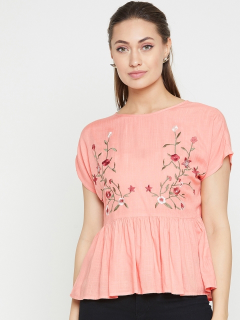 

Marie Claire Women Peach-Coloured Printed Top