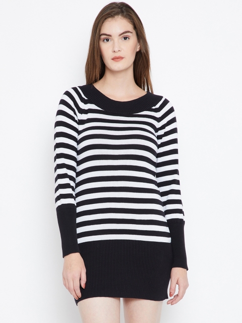 

PUNK Women Black & White Striped Sweater Dress