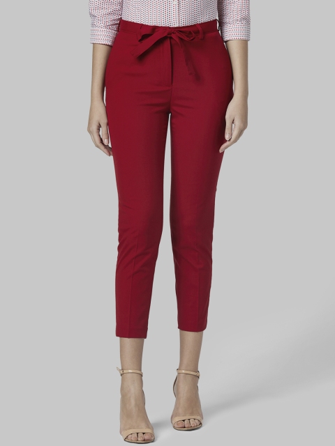 

Park Avenue Woman Red Regular Fit Solid Cropped Cigarette Trousers