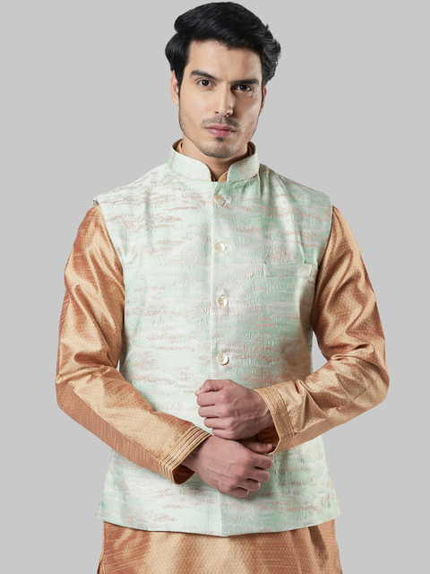 

Ethnix by Raymond Men Green Woven Design Nehru Jacket