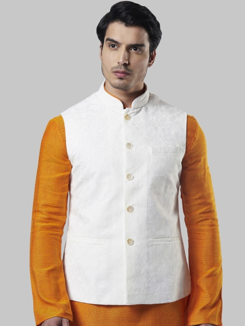 

Ethnix by Raymond Men White Embroidered Nehru Jacket