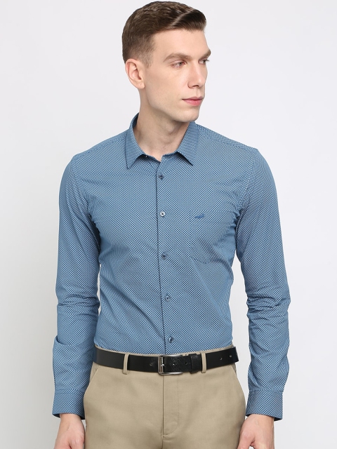 

Crocodile Men Blue Twill Weave Slim Fit Printed Formal Shirt