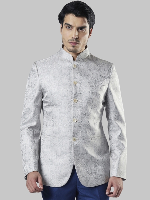 

Ethnix by Raymond Men Silver-Colored Printed Tailored Jacket
