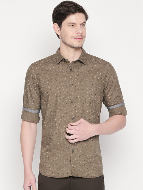 

BYFORD by Pantaloons Men Olive Brown Slim Fit Printed Casual Shirt