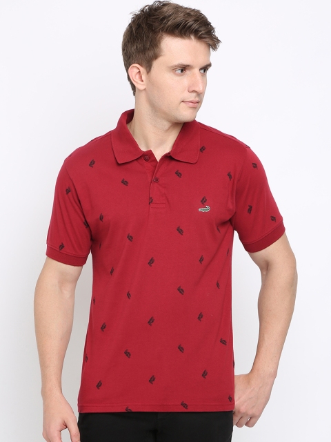

Crocodile Men Red Slim Fit Printed Polo Collar T-shirt