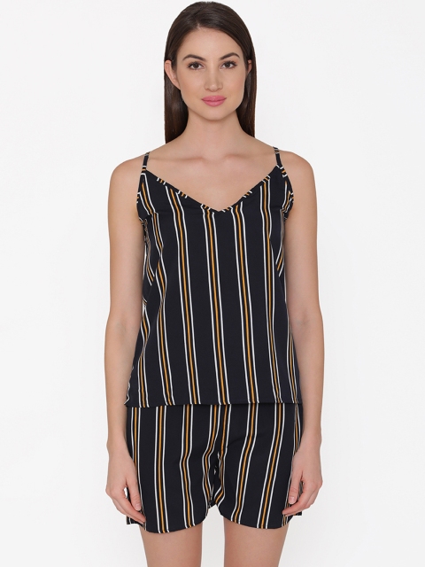 

Clovia Women Navy Blue & Yellow Striped Night suit