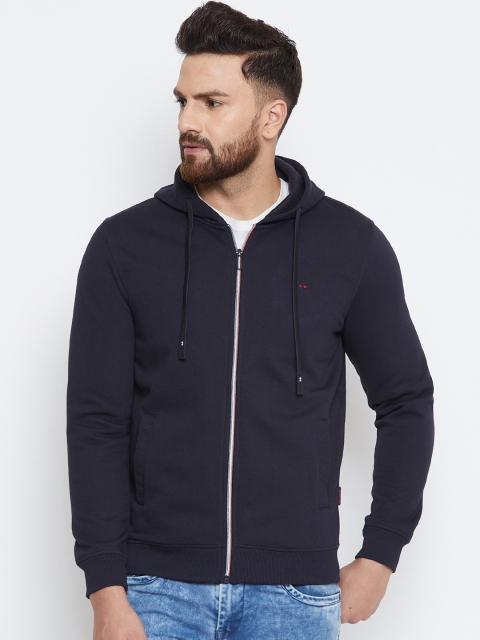 

Okane Men Navy Blue Solid Hooded Sweatshirt