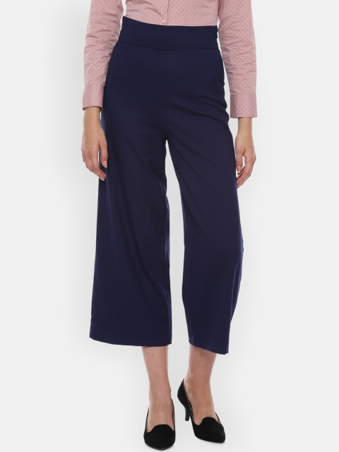 

Van Heusen Woman Women Navy Blue Regular Fit Solid Parallel Trousers