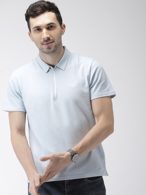 

The Indian Garage Co Men Blue Self Design Polo Collar T-shirt