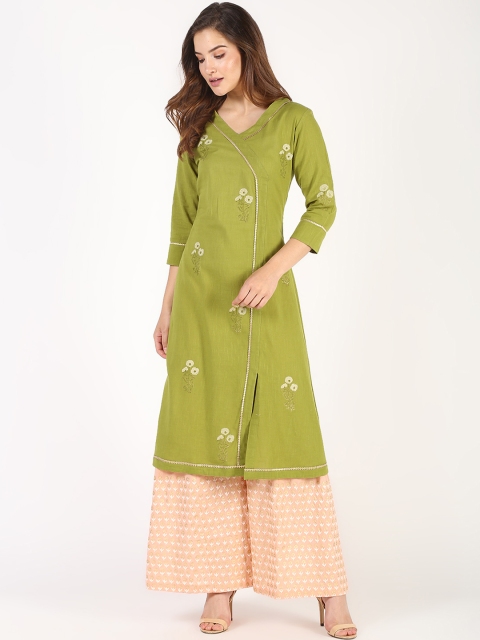 

TARA-C-TARA Women Green Floral Printed A-Line Calf-Length Kurta