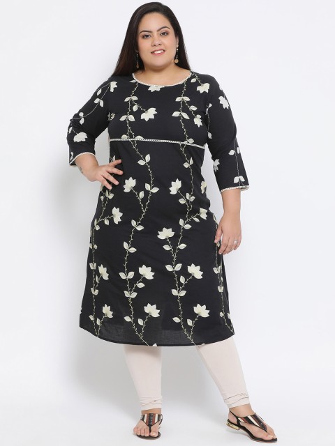 

Kira Plus Women Black Floral Print Straight Kurta