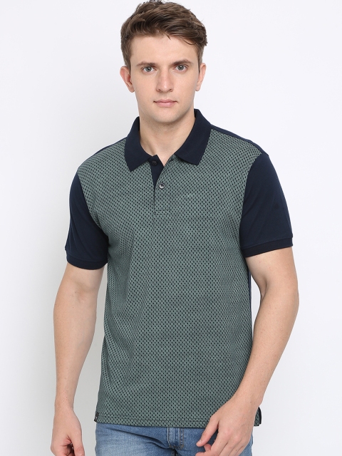 

Crocodile Men Navy Blue & Green Slim Fit Printed Polo Collar T-shirt