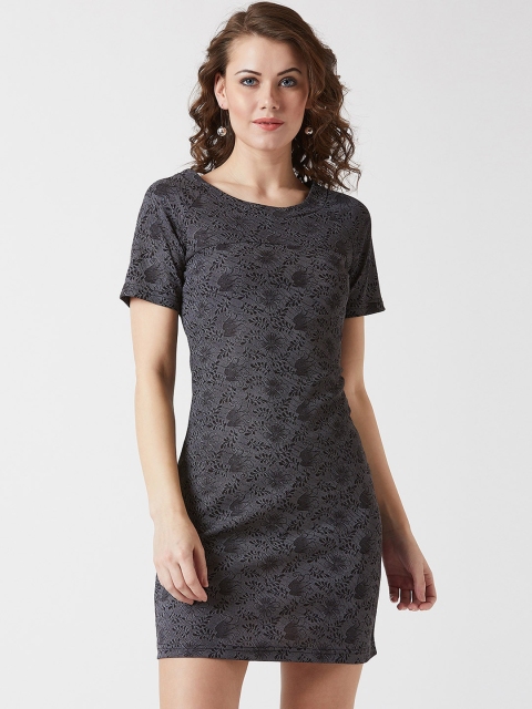 

U&F Women Grey & Black Floral Print Sheath Dress