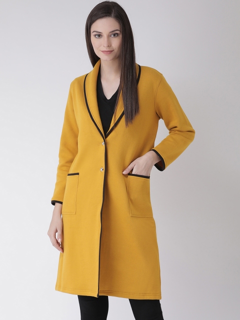

Texco Women Mustard Solid Knee-Length Overcoat