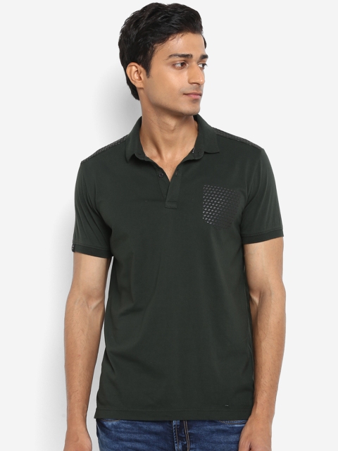 

Mufti Men Olive Green Printed Polo Collar Pure Cotton T-shirt