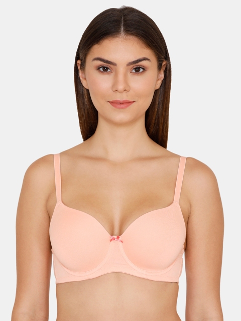 

Zivame Peach-Coloured Solid Underwired Lightly Padded T-shirt Bra