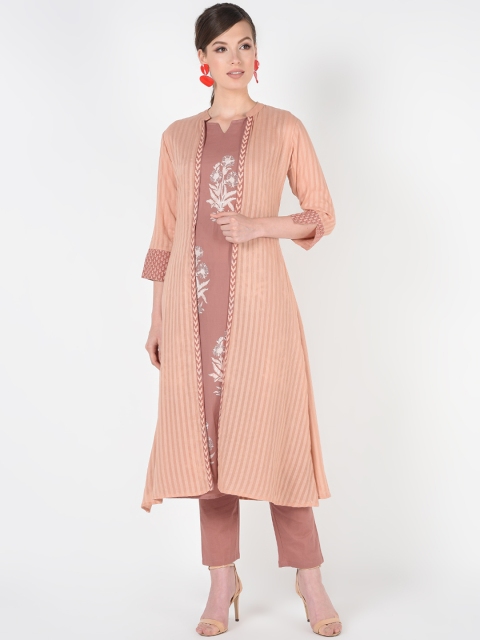 

TARA-C-TARA Women Taupe Printed Kurta Set