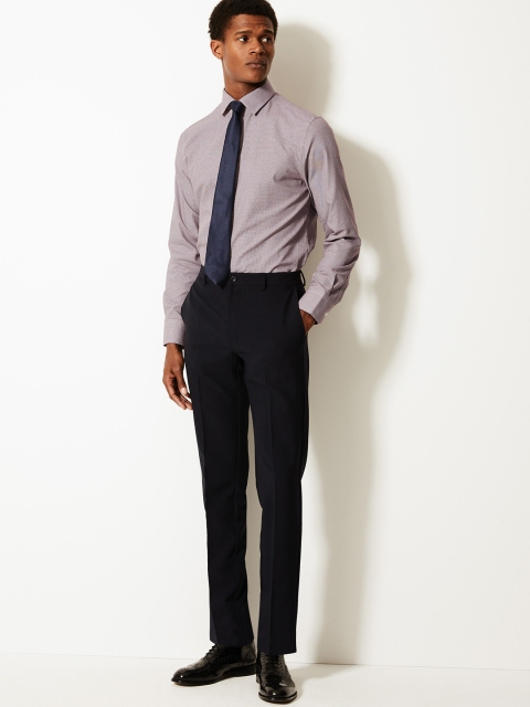 

Marks & Spencer Men Burgundy & White Slim Fit Checked Formal Shirt