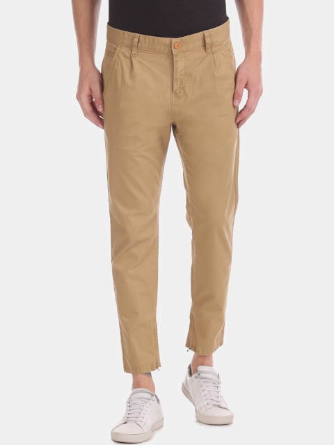 Flying Machine Men Brown Slim Fit Solid Regular Trousers