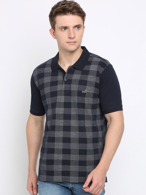 

Crocodile Men Navy Blue Checked Slim Fit Polo Collar T-shirt