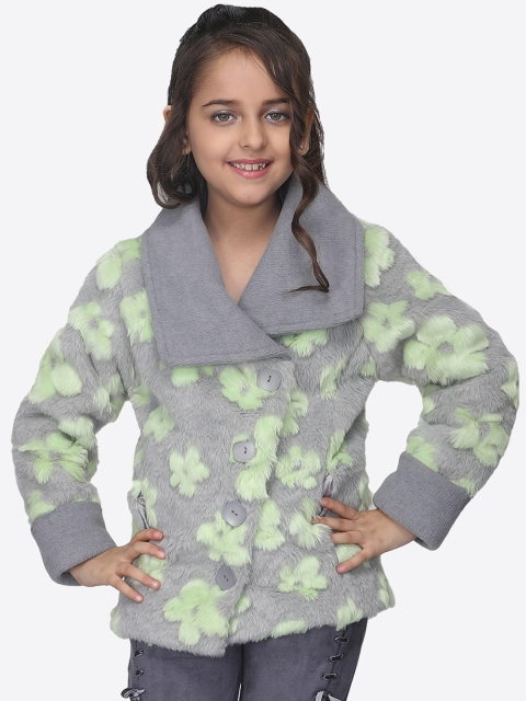 

CUTECUMBER Girls Grey & Green Printed Jacket