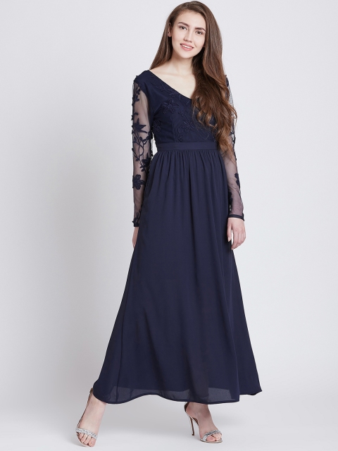 

MAGRE Women Navy Blue Self Design Maxi Dress
