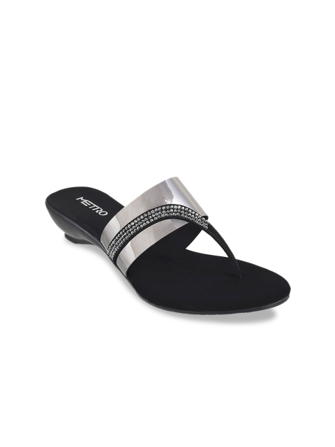 

Metro Women Gunmetal-Toned Embellished Sandals, Metallic