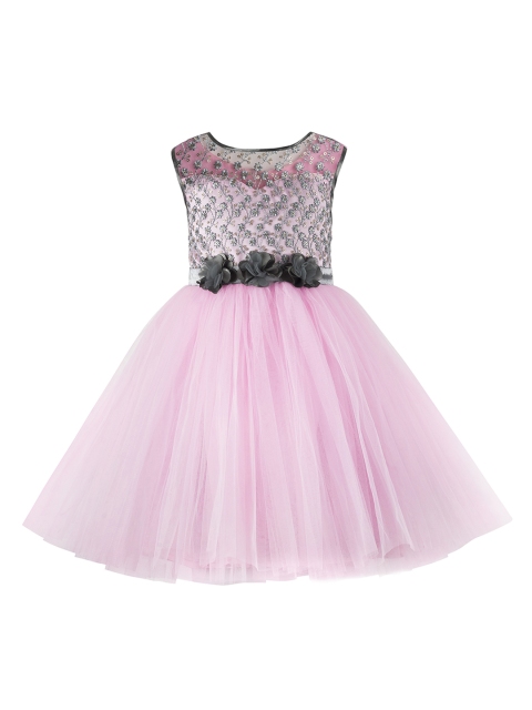 

Toy Balloon kids Girls Pink & Grey Embellished Fit and Flare Dress