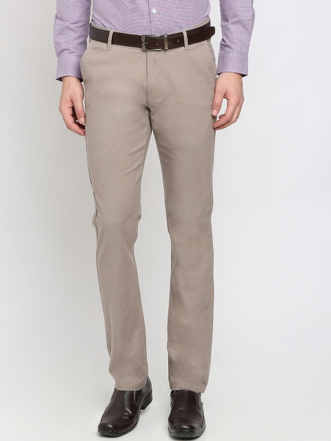 

Crocodile Men Taupe Slim Fit Solid Formal Trousers