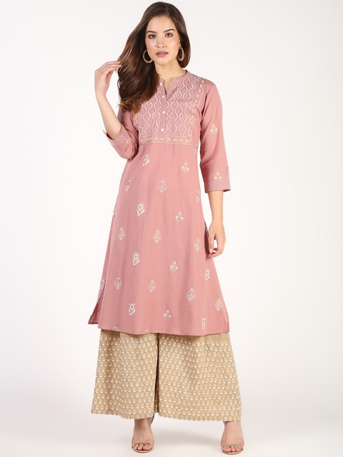 

TARA-C-TARA Women Peach Printed A-Line Kurta
