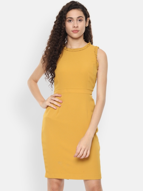 

Van Heusen Woman Mustard Yellow Solid Sheath Dress