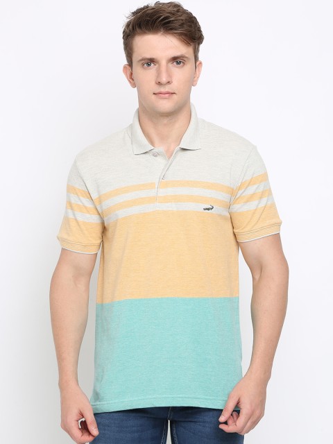 

Crocodile Men Yellow & Sea Green Slim Fit Colourblocked Polo Collar T-shirt