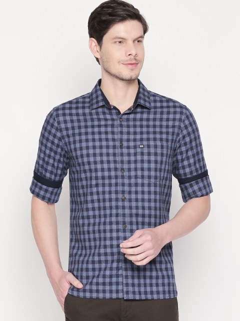 

BYFORD by Pantaloons Men Blue Slim Fit Checked Casual Shirt