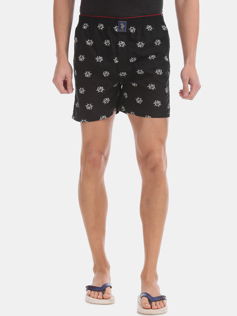 

U.S. Polo Assn. Men Black & White Printed Pure Cotton Boxers