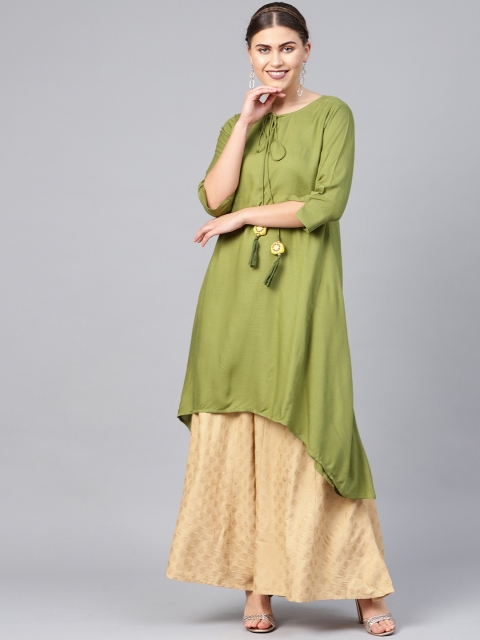 

Juniper Women Olive Green Solid A-Line Kurta