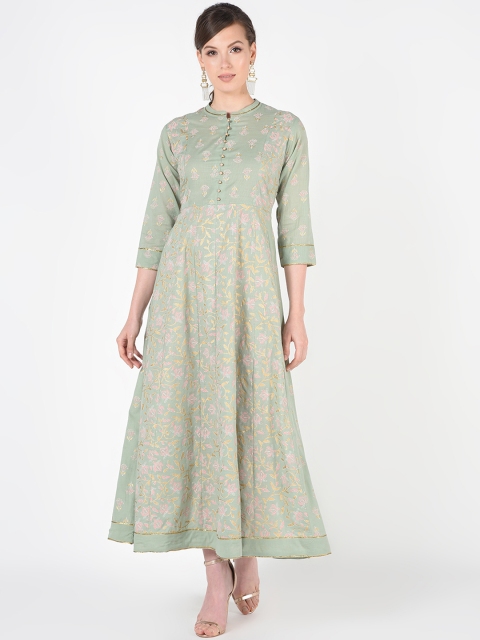 

TARA-C-TARA Women Olive Green Printed Anarkali Kurta