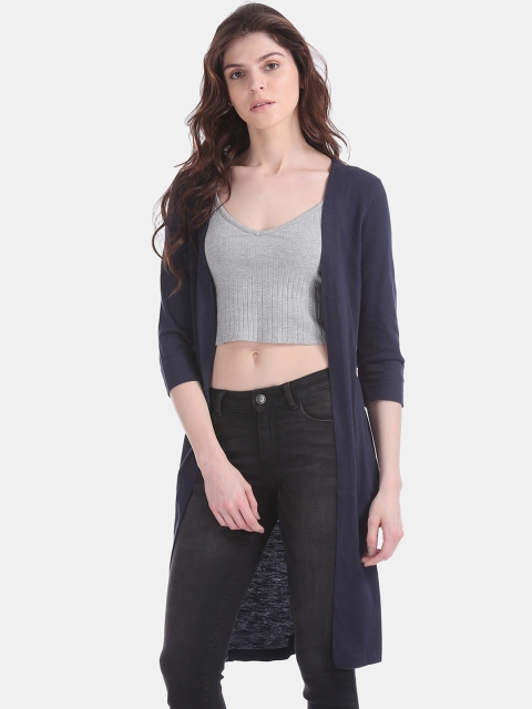 

Flying Machine Women Blue Solid Open Front Shrug