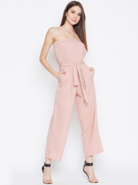 Women Peach-Coloured Solid Basic Jumpsuit