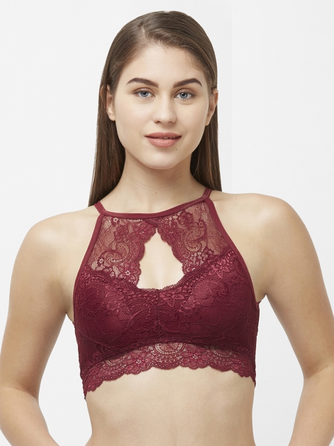 

FashionRack Maroon Lace Non-Wired Lightly Padded Bralette Bra 7306Maroon