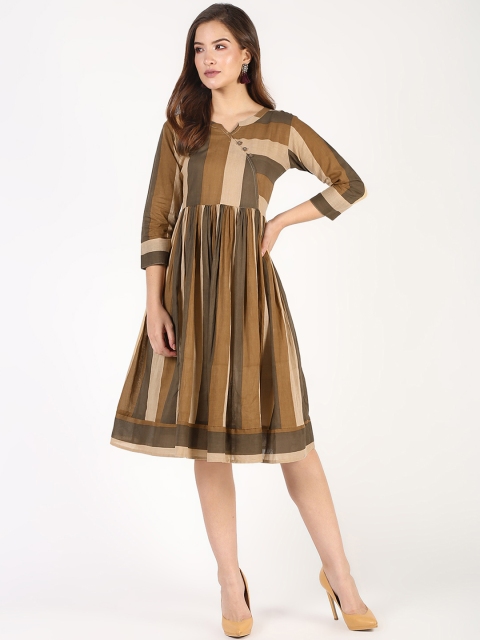 

TARA-C-TARA Women Brown Striped Wrap Fit and Flare Dress