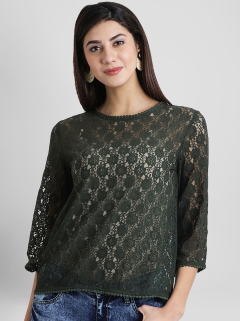 

Aayna Women Green Self Design Sheer Top